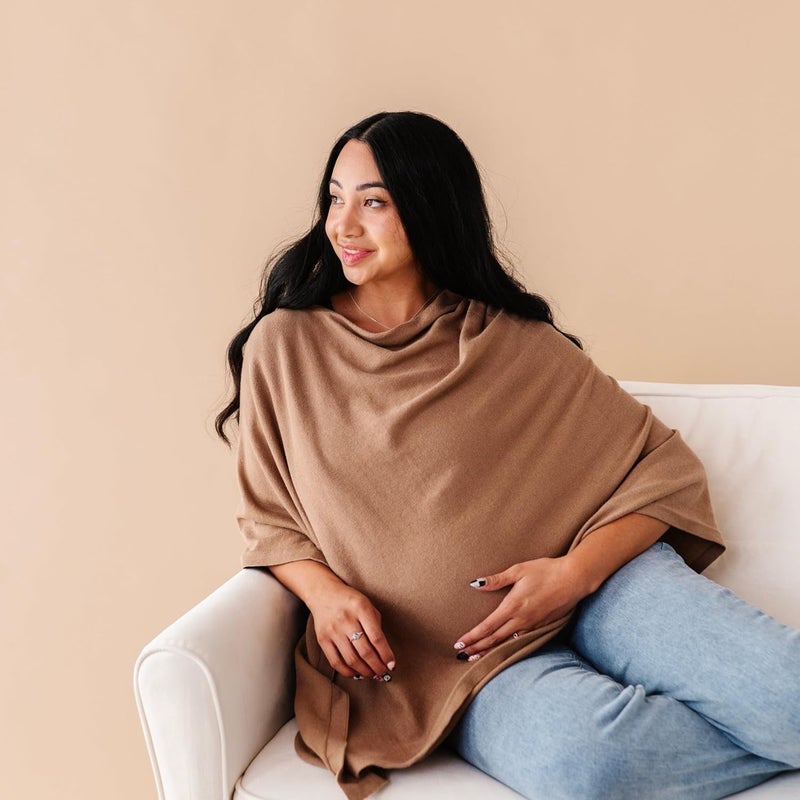 MakeMake Organics Knit Breathable Nursing Cover Up for Breastfeeding - Soft GOTS Certified Organic Cotton Breastfeeding Cover Up for Women - Privacy Feature, Brown - Image 3
